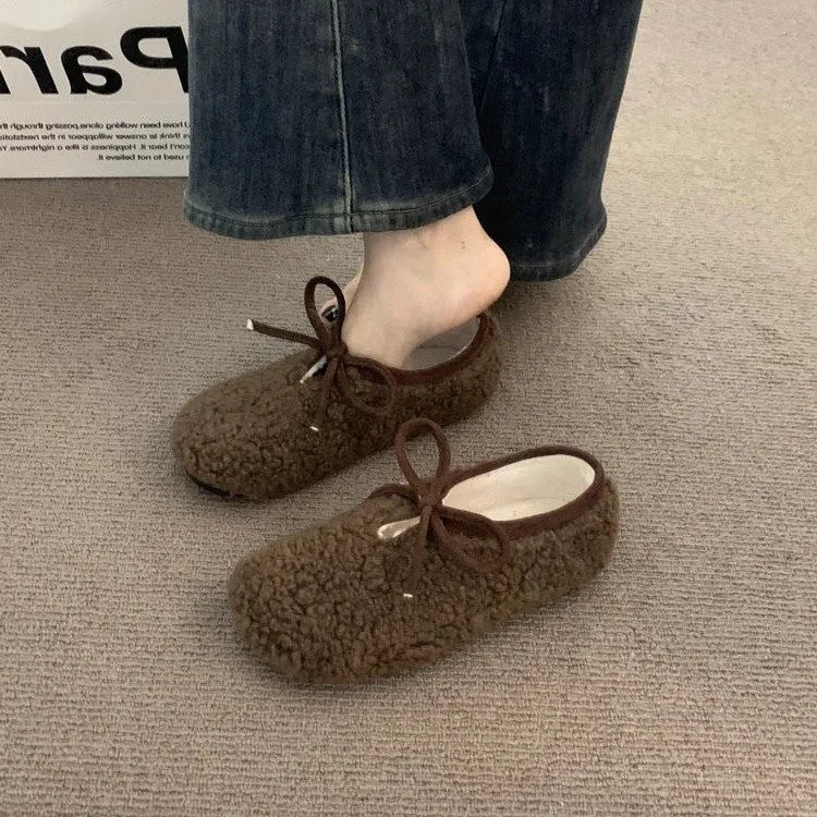 Женские и стильные меховые туфли в стиле ретро осень зима плоская подошва лесной