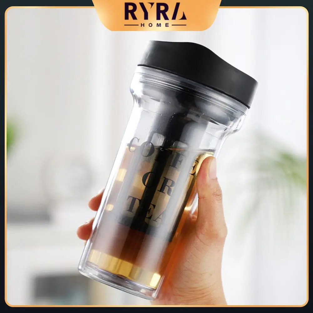 

Internet Celebrity Filter Mugs Transparent Milk Tea Cup Double Layer Coffee Cup Drinkware 420ml Plastic Water Cup Creative