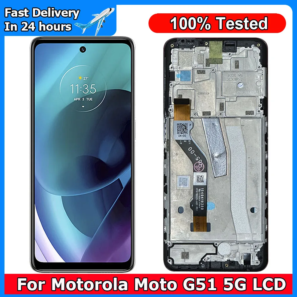 

6.8"Original For Motorola Moto G51 5G LCD Display Touch Screen Sensor Digiziter Assembly Replace For Motorola G51 5G With Frame