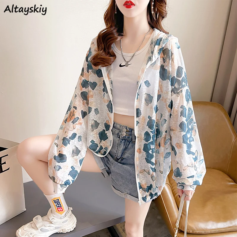 

Куртка женская Солнцезащитная на молнии с капюшоном и принтом, Y2k