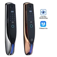 autometic intelligent fingerprint password key lock golden color smart door lock bell ring with camera