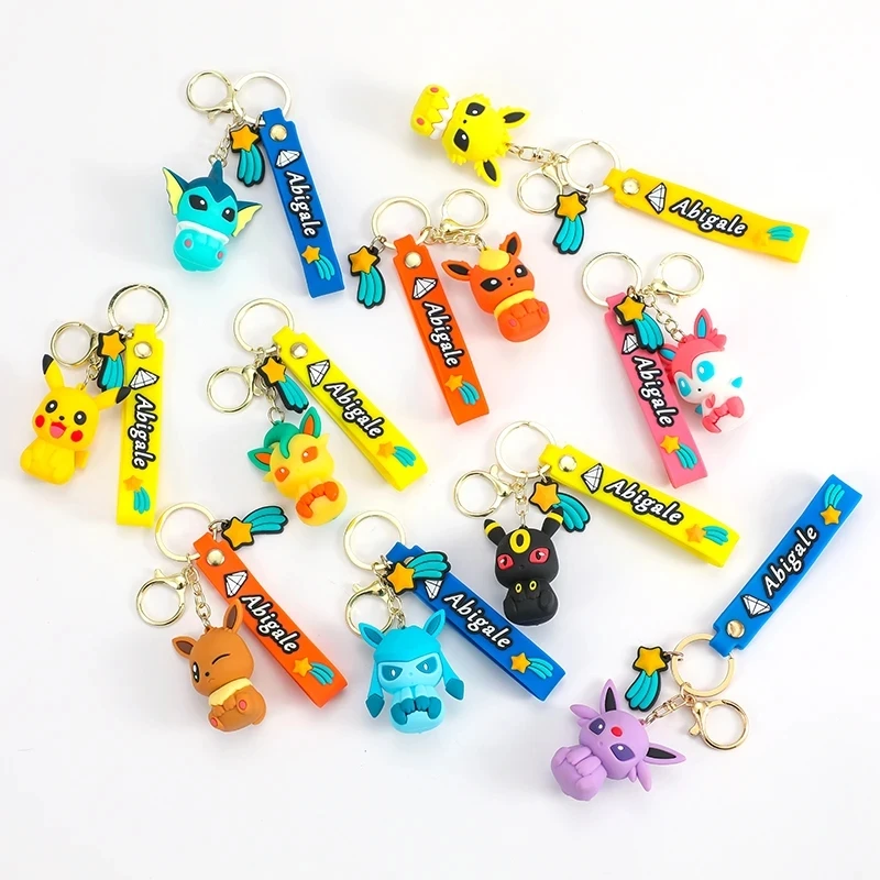 

2023 New Pokemon Eevee Women's Keychain Action Figure Pikachu Keyring Pendant Anime Model Bag Key Chain Accessories for Students