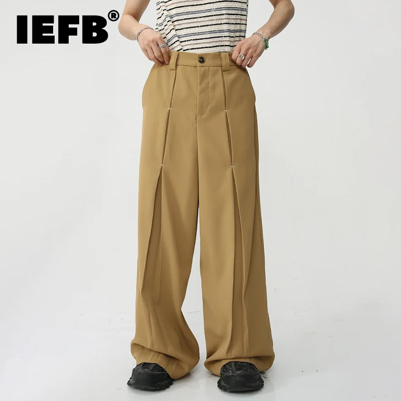 

IEFB Men's Casual Suit Pants Korean New Fashion Solid Color Pleated Male Wide Leg Trousers 2023 Spring Trendy 9A8240