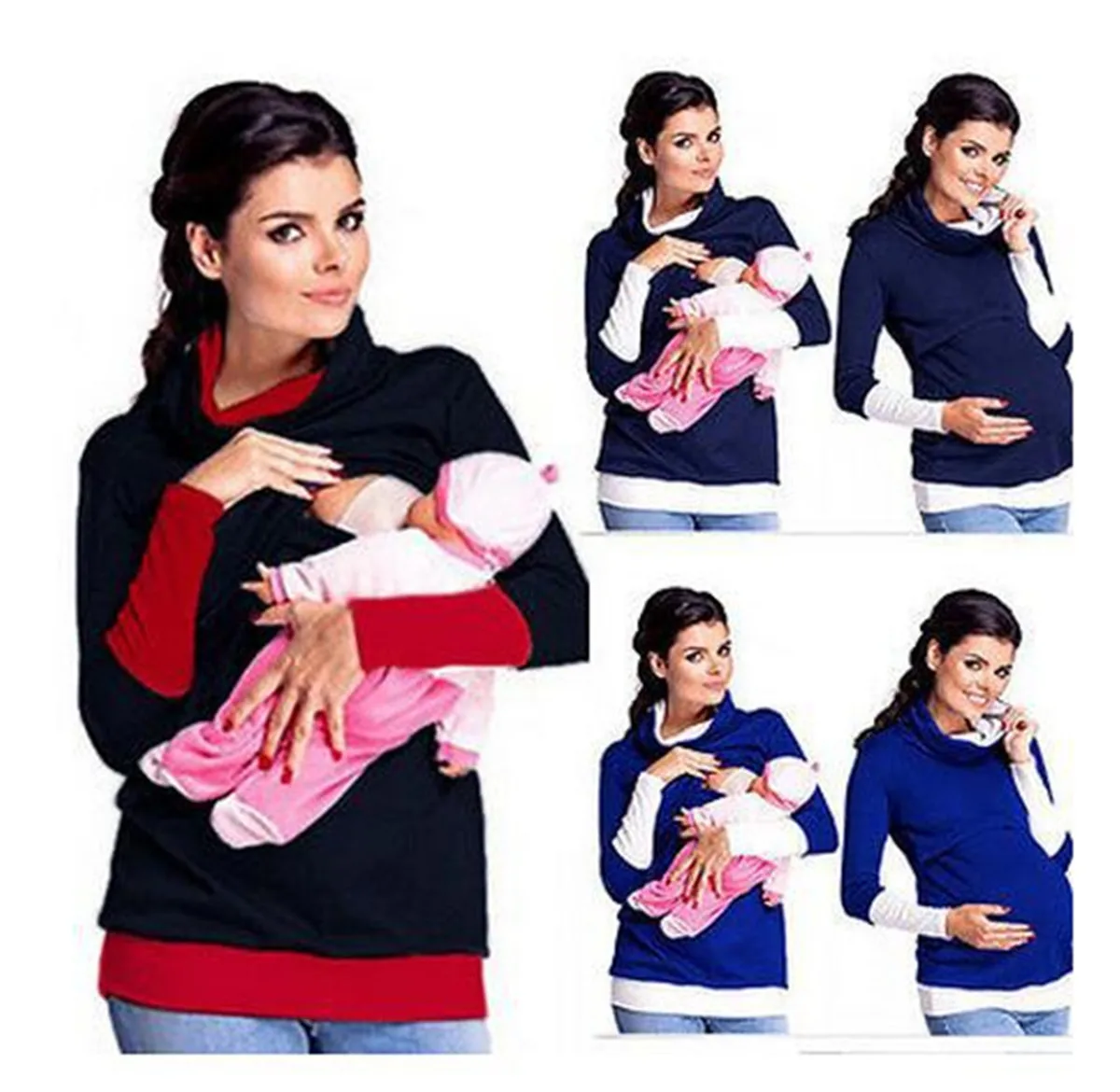 Breastfeeding Maternity Nursing Pregnant Women Nursing Tops Hoodies High Neck Warm Jumper Pullover Women Casual Clothing