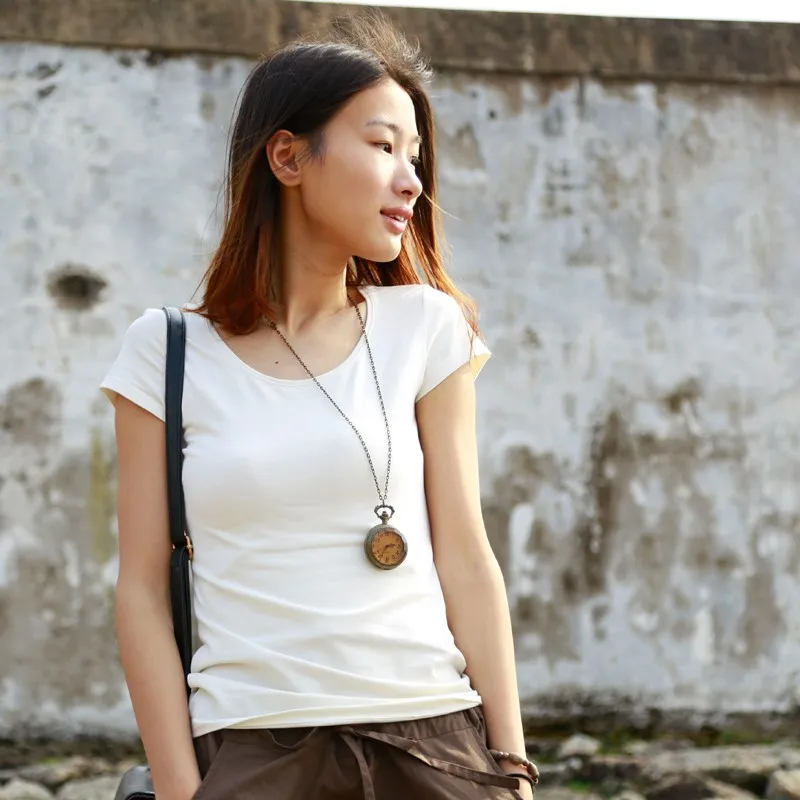 Простая белая футболка Женская хлопковая летняя свободная Однотонная с коротким