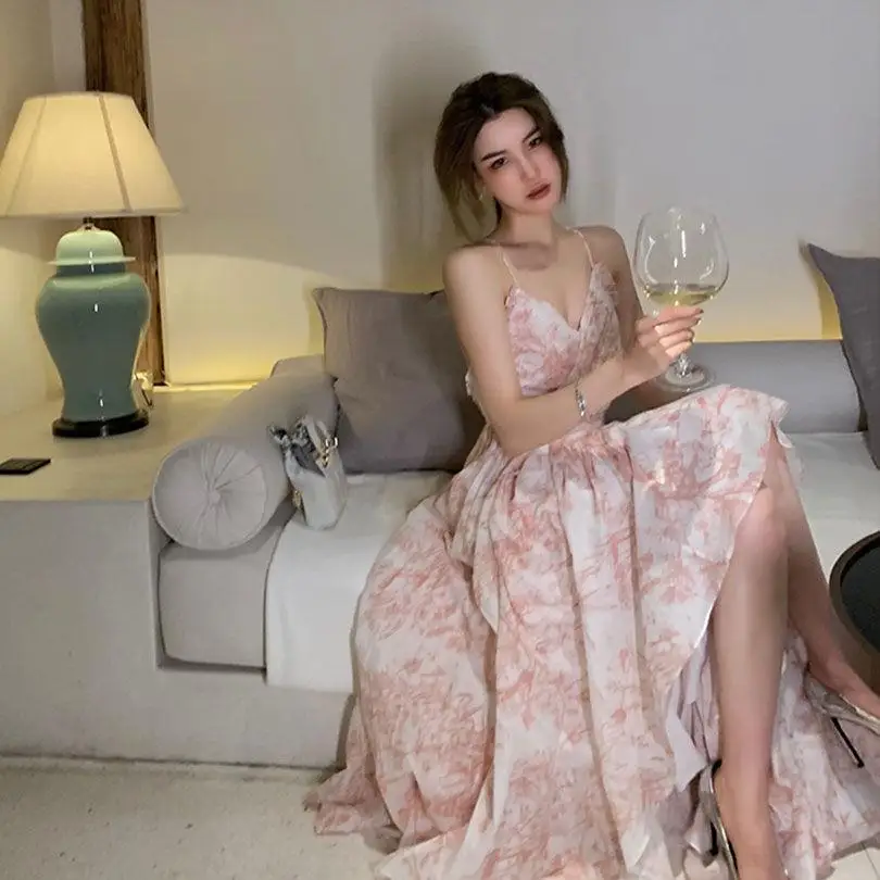 

Bohemian Vintage Print Loose Fashion Dress Temperament Sexy Ins A-line Vestidos 2023 Women Dresses Casual Beach Style