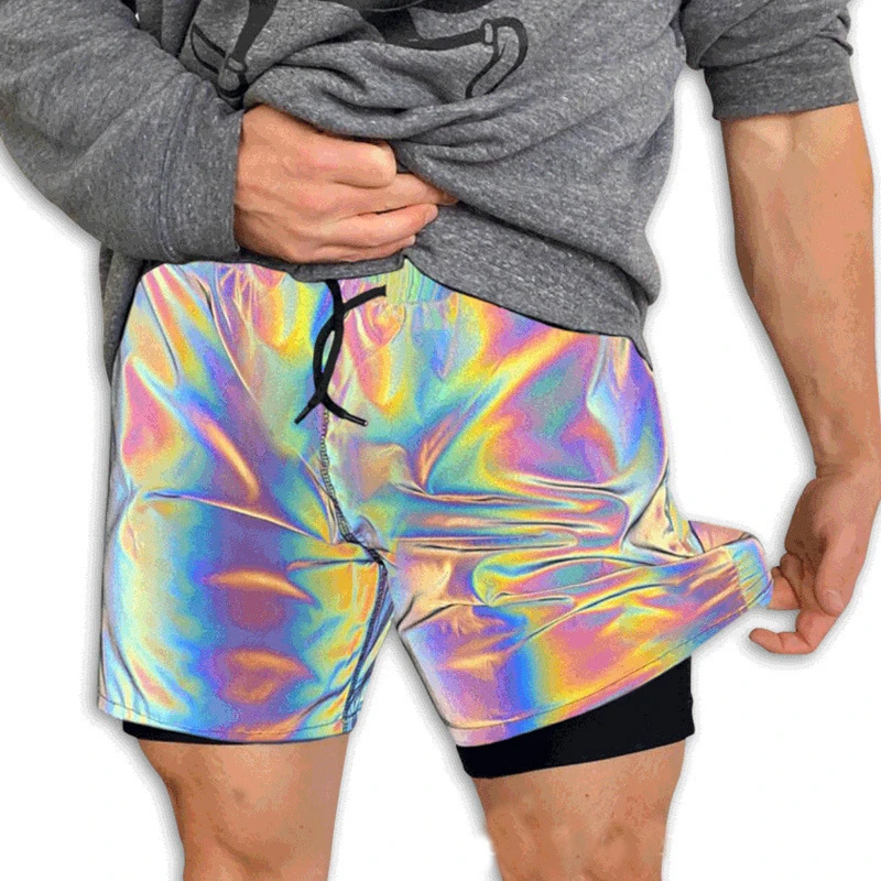 

Men Rainbow Reflective Short Casual Work Night Club Running Mens Short Pants Hip Hop Ourdoor Workout Jogger Fashion Plus size