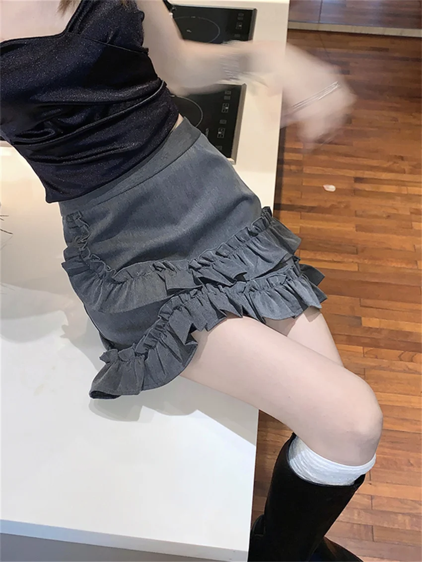 Мини-юбка женская трапециевидная с оборками и завышенной талией