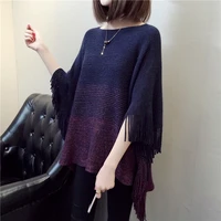 spring autumn new womens shawl tassel large knitted cloak blouse air conditioning blouse pullover cloak purple