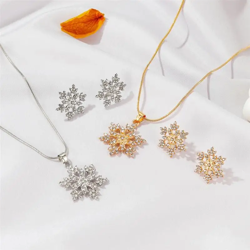 

1 Set Rhinestone Jewelry Snowflake Necklace Earring Wedding Crystal Jewelry