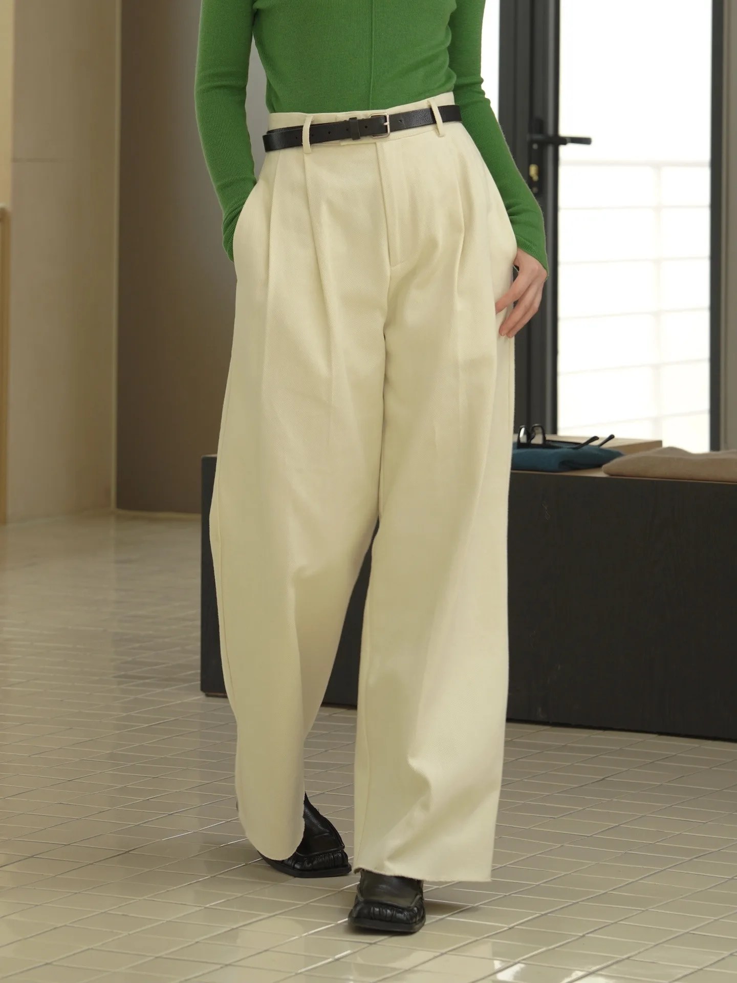 Spring and summer women's casual solid color high waist loose wide leg pants
