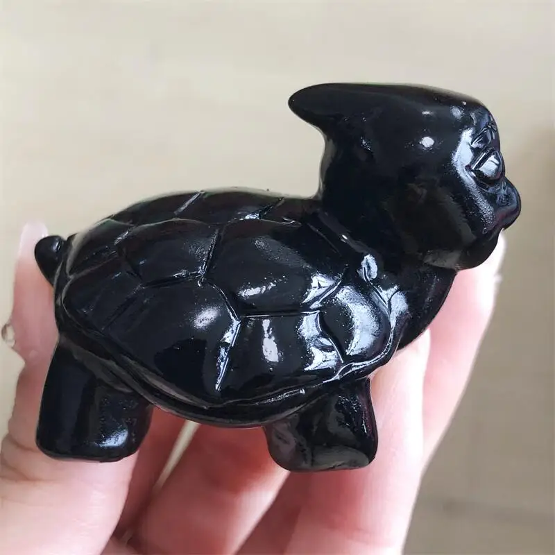 

5.5cm Natural Black Obsidian Cartoon Tortoise Statue Gemstone Carving Healing Crystal Animals Figurines Reiki Decoration 1pcs