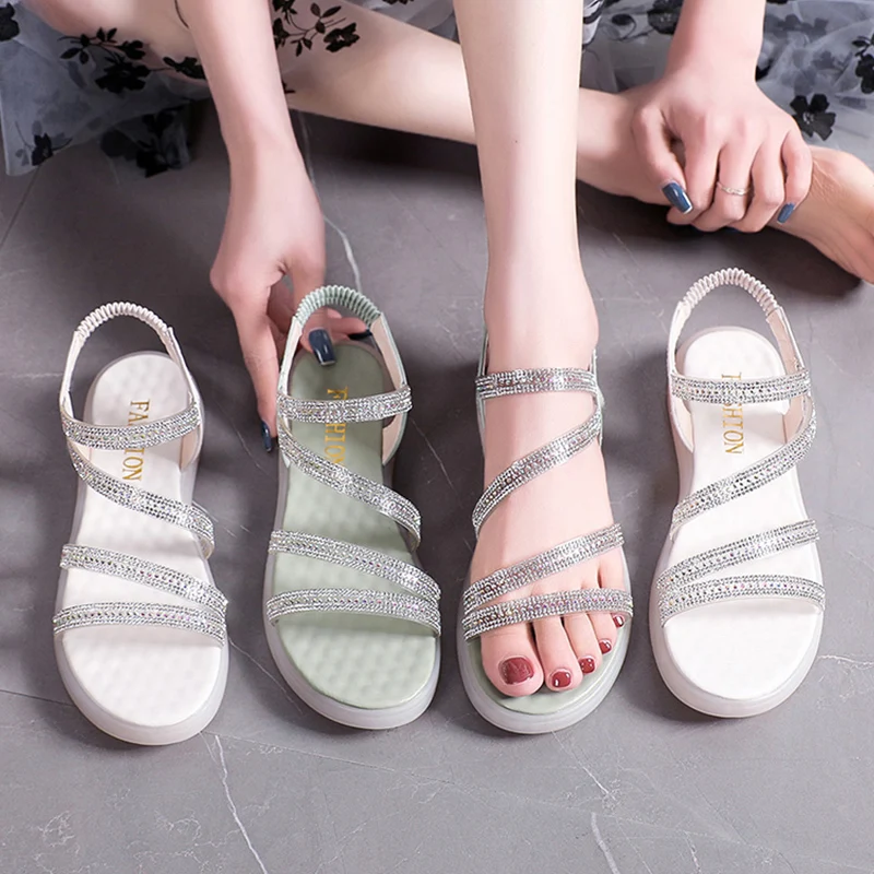 

All-Match Low Sandals Woman Leather 2022 Summer Female Shoe Open Toe Clear Heels Low-heeled Girls Flat Fashion Gladiator Beach N