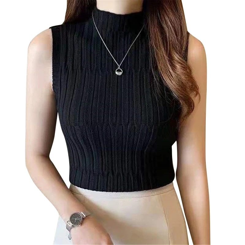 

Женская трикотажная водолазка без рукавов, с высоким воротником