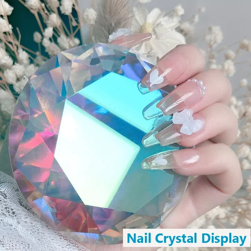 

Nail Art Display 80mm Transparent Holographic Glass Crystal Diamond Hand Model Shoot Ornament Jewelry Salon Manicure Tool