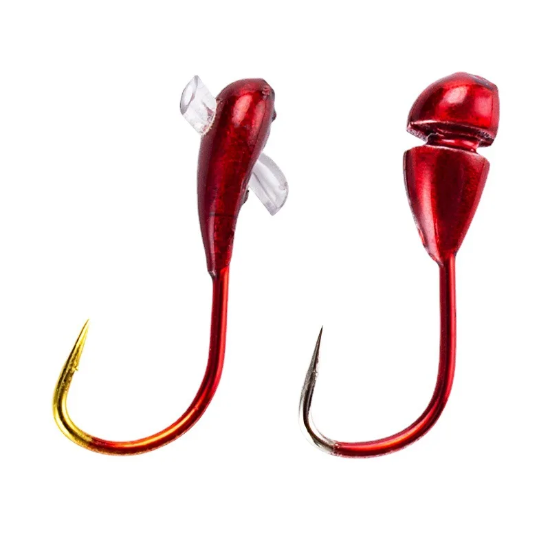 

10 PCs/Set High-carbon Steel Winter Ice Fishing Hooks Overturned Jig Head Lead Hook Red Worm Maggot Fishhook Carp Fishing Tackle