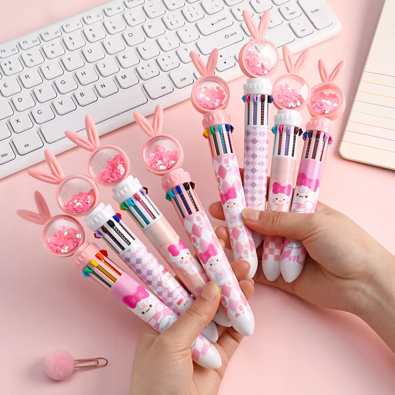 

1PCS Kawaii Press Ballpoint Pen Rabbit Sequins 10 Colors Ink 0.5mm Bullet Tip Office Stationery School Supply Child Writing Pens