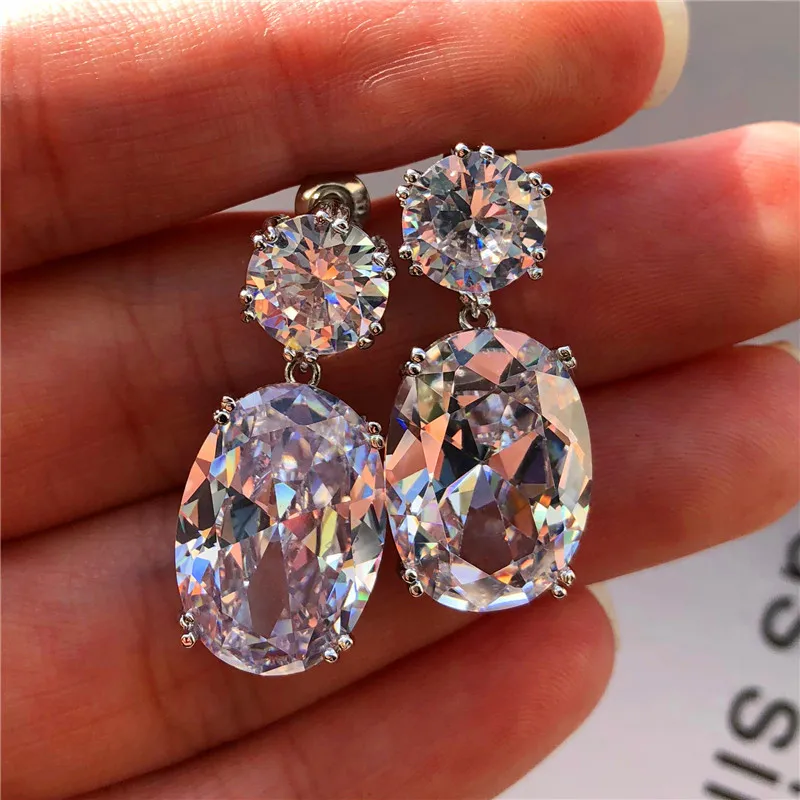 

Luxury Silver Color Water Drop Dangle Earrings for Women AAA Oval Shape Cubic Zirconia Bride Wedding & Engagement Jewelry