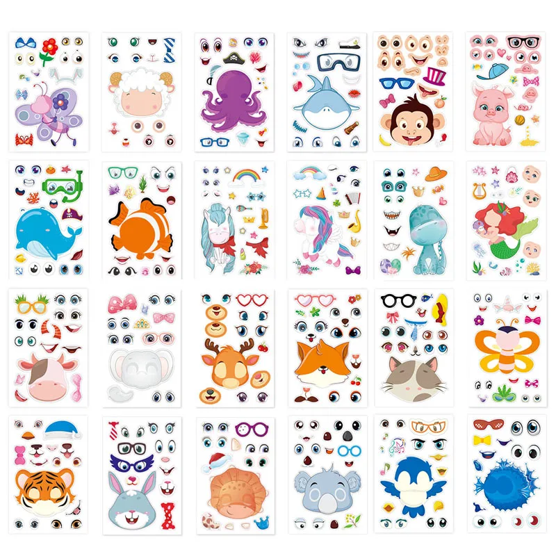 

Children DIY Make A Face Stickers Puzzle Jigsaw Make Your Own Unicorn Mermaid Princess Sticker Baby Recognition Education Toys