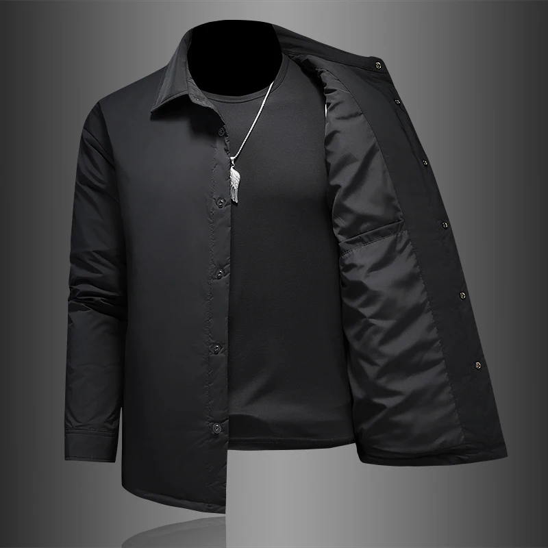 Ozhouzhan Down jacket Men's Clothing 2024 Winter New Trend Plus size White Duck Down Shirt Collar Casual Stripe Outerwear