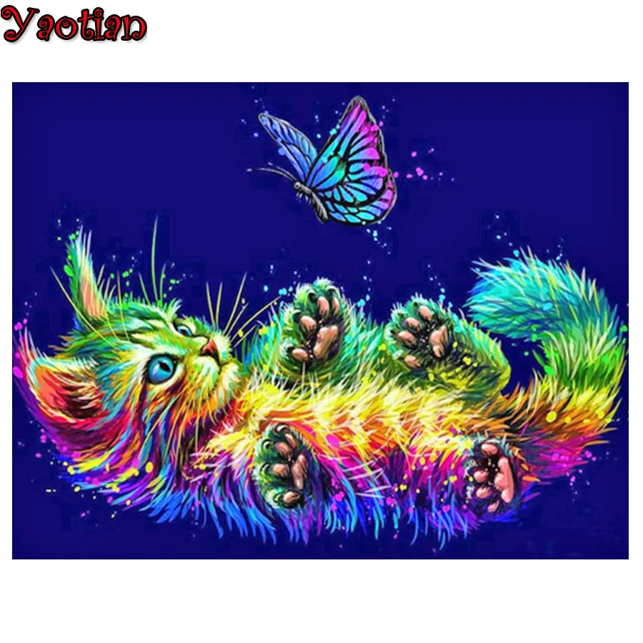 

Алмазная 5D картина «сделай сам», Набор для вышивки крестиком с изображением милой кошки, бабочки, полная Алмазная мозаика, картина Стразы