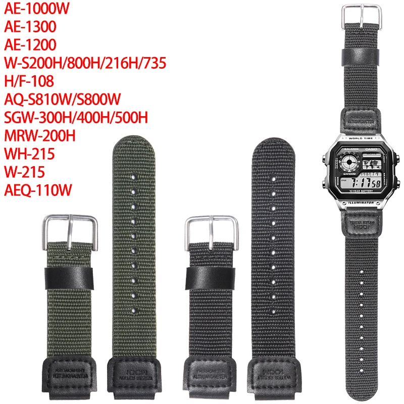 

18mm Cloth/Leather Nylon Strap Suitable for Casio AE1200 AE1000 PRG-270 MRW-200H AEQ-110W AQ-S810 Men's Watch band Accessories