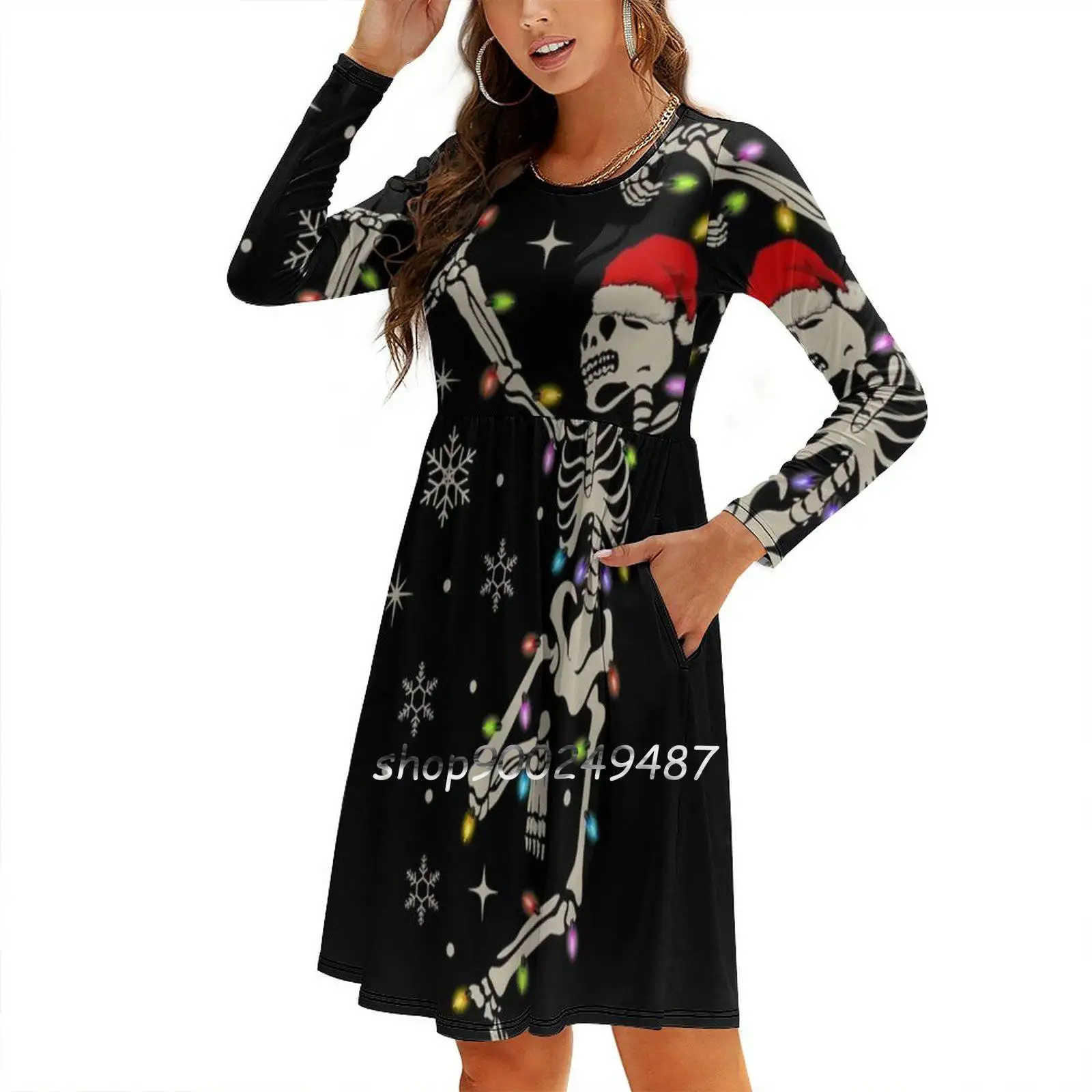 Рождественские огни с танцующим скелетом Рождество скелета платье квадратным