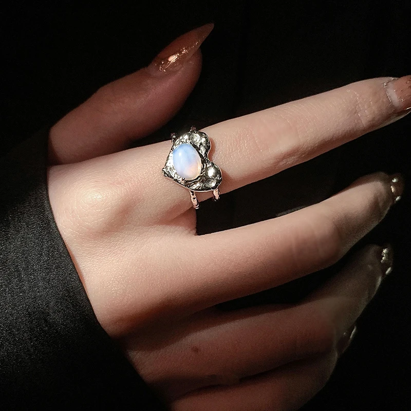 

2022 New Kpop Pink Gems LOVE Heart Open Ring for Women BFF Wedding Luxury Vintage Grunge Aesthetic Jewelry EMO Y2K Accessories