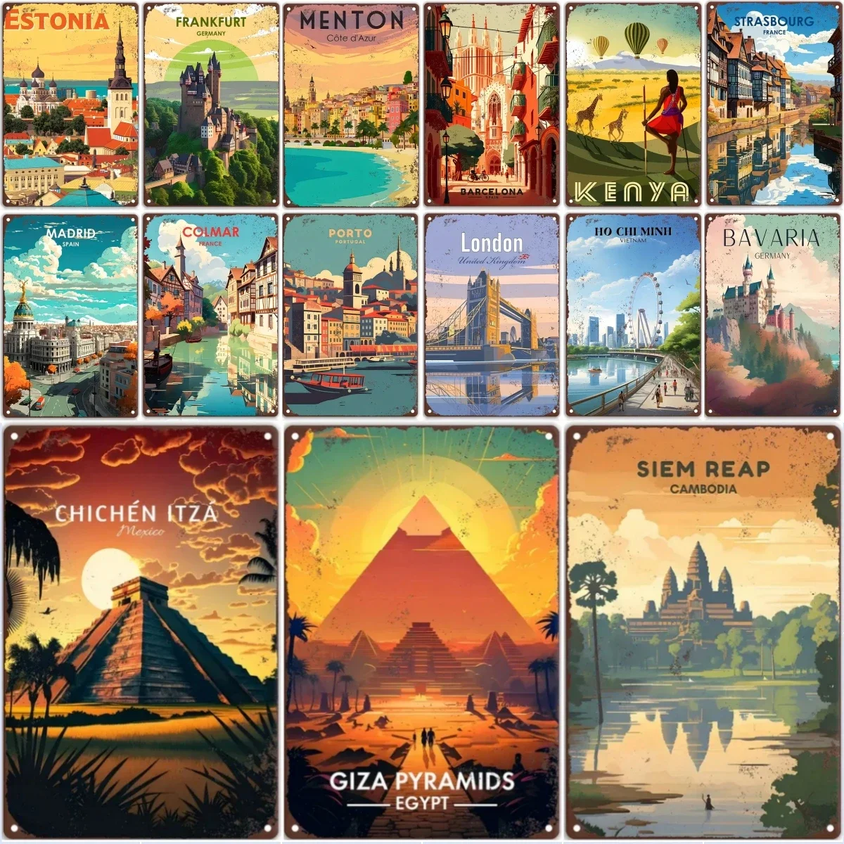 Винтажная металлическая вывеска Travel Round The World.KENYA EGYPT PYRAMIDS ретро-плакат дом бар