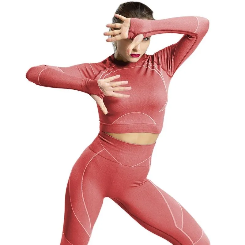 

Женская бесшовная одежда для фитнеса, комплект для тренажерного зала, леггинсы с высокой талией, Рубашки, Топы с длинным рукавом, спортивные...