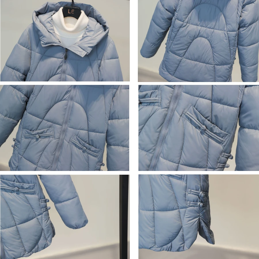 Loose Winter Hooded Down Cotton Mid-length Coat Thicken Women Warm Parka Oversized Windbreaker Outwear Casual Chic Snow Jacket