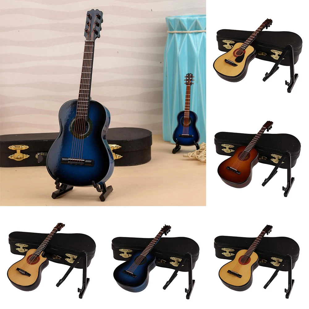 Купи 10cm Mini Classical Guitar Wooden Musical Instrument Electric Guitar Model Miniature Guitarra Decoration Gift With Case Stand за 18 рублей в магазине AliExpress