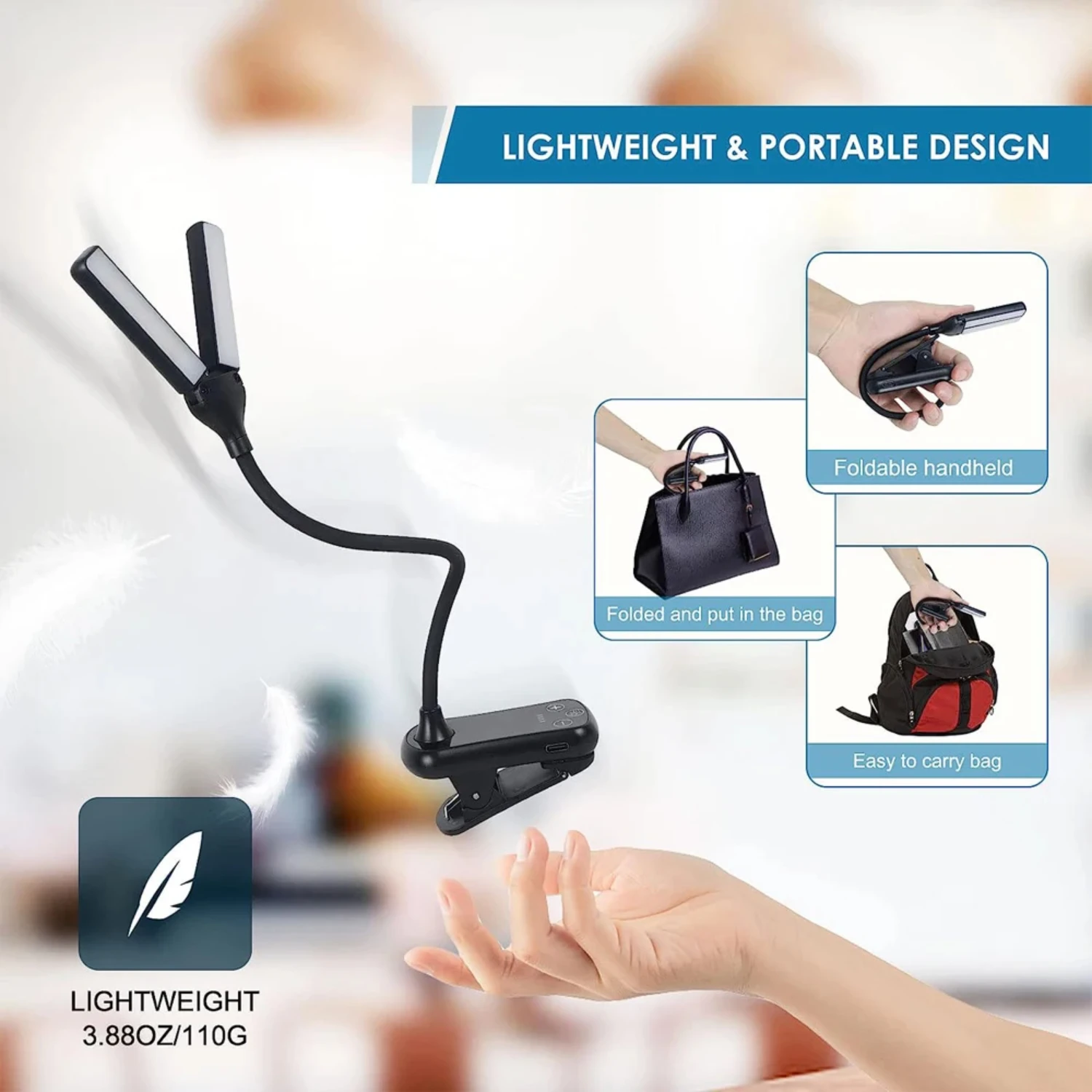 14 светодиодных светильников с зажимом для книг 3 цвета 8 яркостей USB