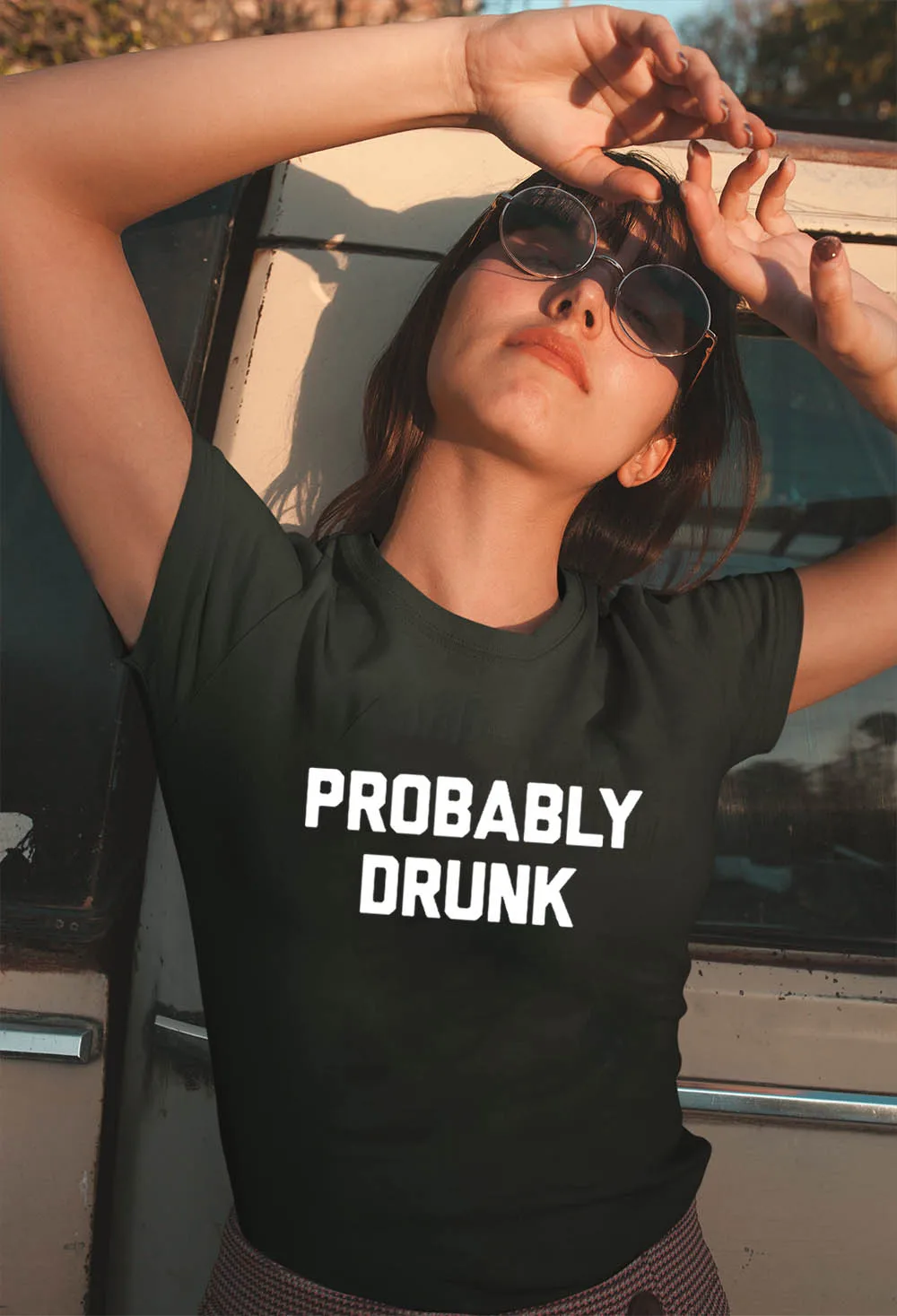 

Summer Women Fashion Harajuku T Shirt Probably Drunk Print Round Neck Grunge Female Vintage T-shirt Tops Tees Ropa De Mujer