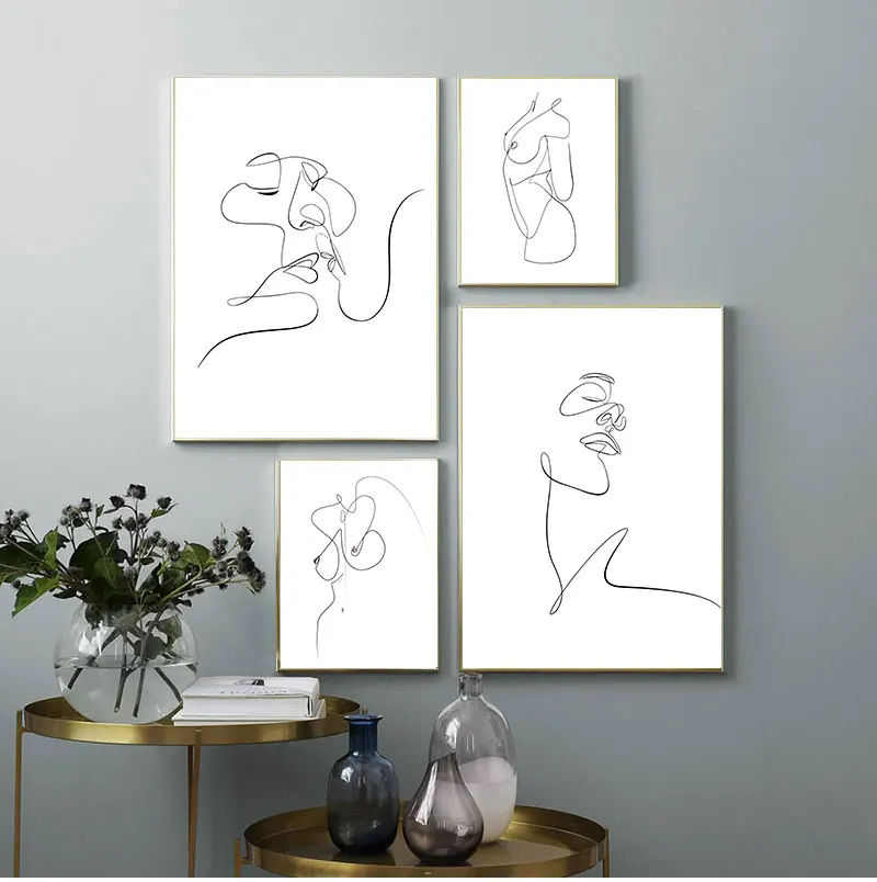 

Abstract kiss Line Body Art Prints Nordic s And Prints Wall Art Canvas Painting Wall Pictures For Living Room Decor