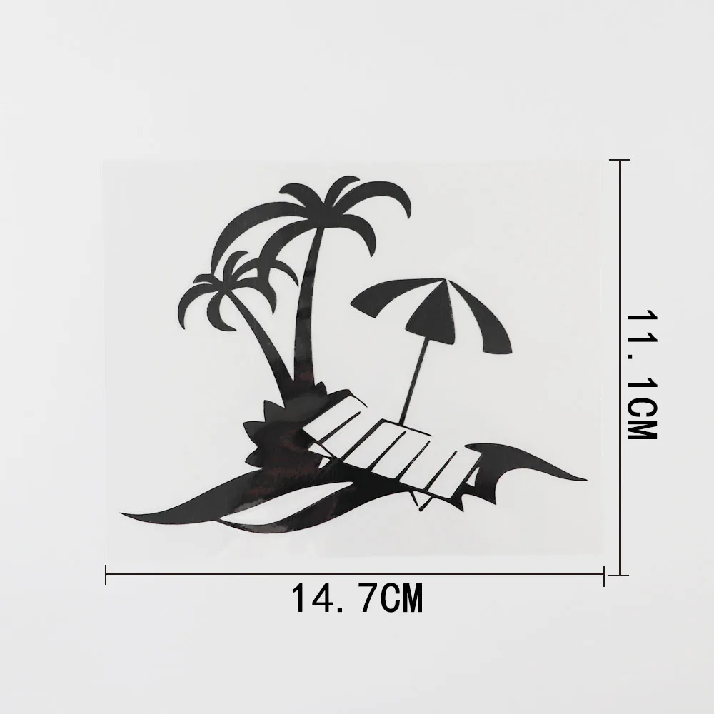

1 шт. 14,7 см × 11,1 см Автомобильная наклейка на пляжное кресло кокосовое дерево виниловая наклейка черный/серебристый