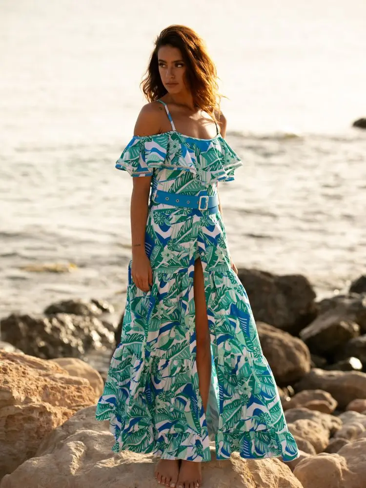 Цельный купальник с открытыми плечами и принтом танкини пляжная одежда