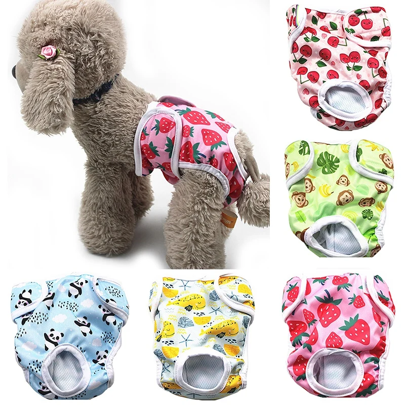 Washable Female Dog Panties Cartoon Print Dog Diaper Physiological Pant Sanitary Puppy Shorts Underwear 5 Color Dog Cat Pants