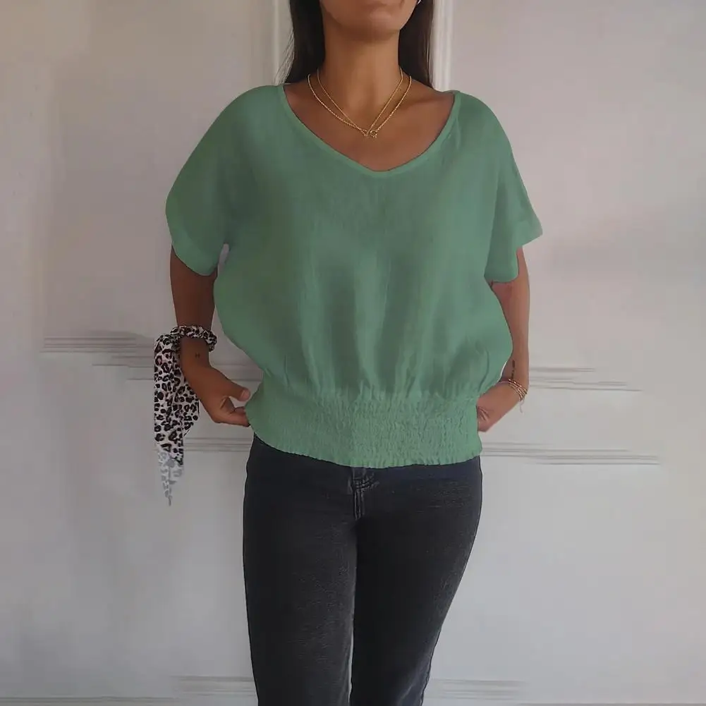 Женская летняя футболка с V-образным вырезом и коротким рукавом эластичный