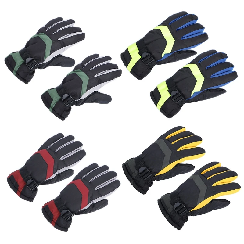 

Men Winter Waterproof Snowboard Gloves Contrast Color Plush Lined Warm Mittens