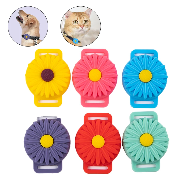 

Силиконовый защитный чехол для домашних питомцев С маргариткой, ошейник для собак и кошек, петля для этикеток Apple airtag, чехол для бирки, локат...