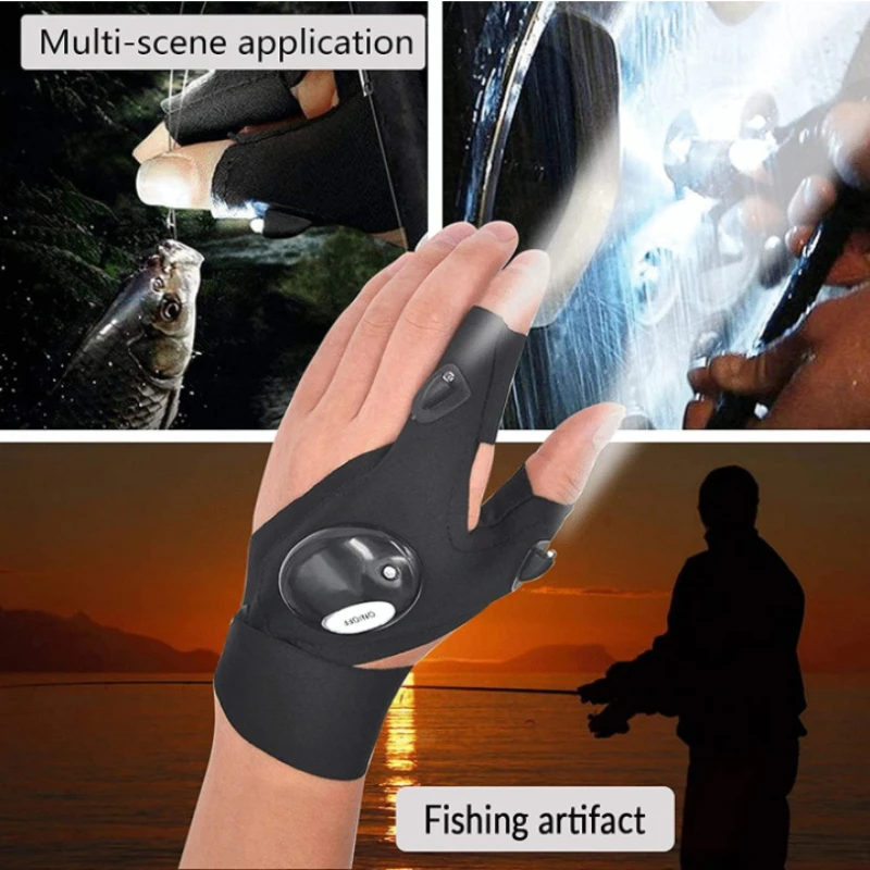 

Adjustable Night Lighting Work Fishing Gloves LED Flashlight Gloves Outdoor Gear Cycling Waterproof Durable Fingerless Gloves