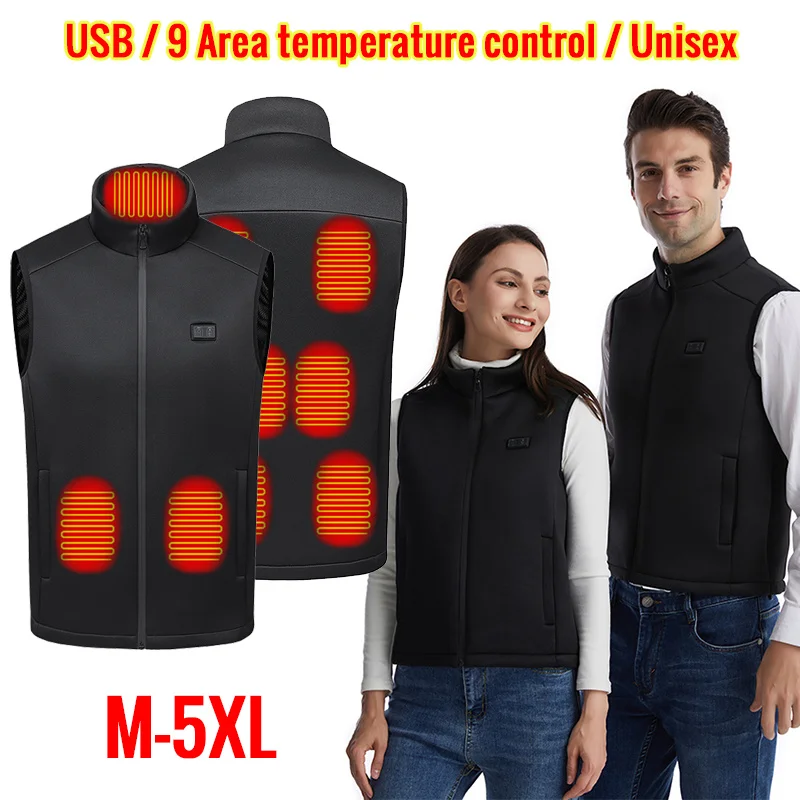 

9 Areas Heated Vest Men Winter USB Electric Heating Jacket Unisex Thermal Coat Outdoor Hunting Jacket Warmer Waistcoat M-5XL