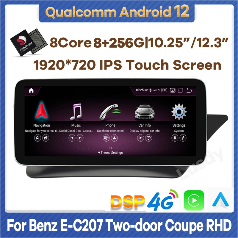 

Android 12 Qualcomm 6+128G Car Multimedia Player GPS Radio Stereo for Mercedes Benz E Coupe W207 A207 C207 RHD 2009-2016 CarPlay