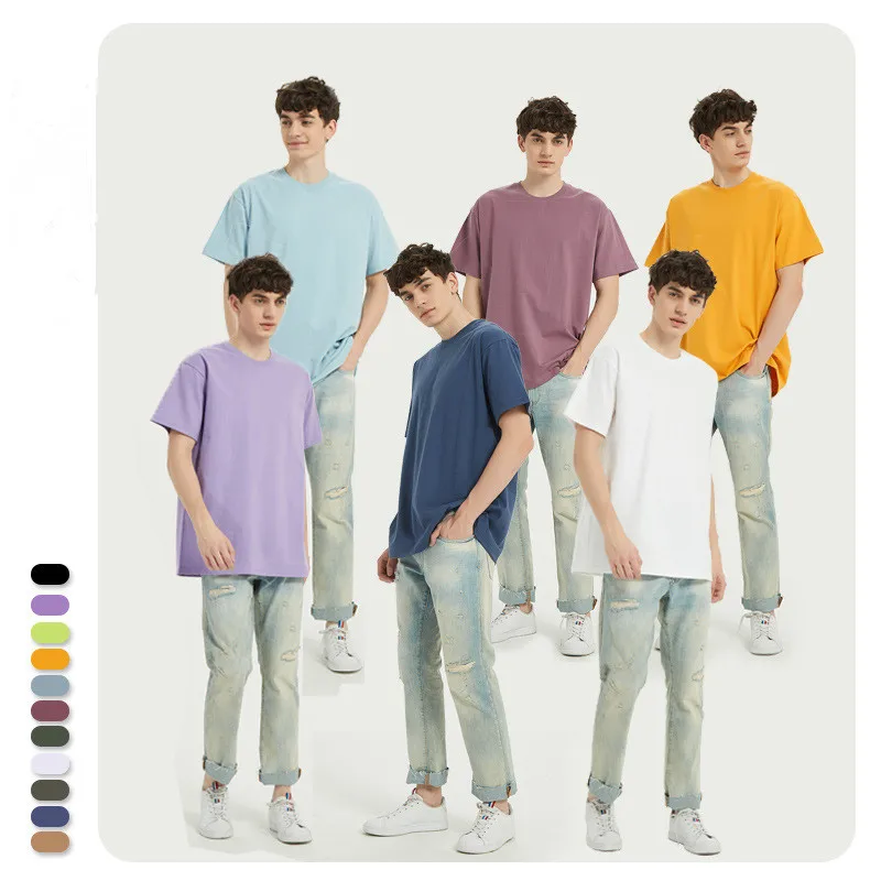 

Summer Fashion Short Sleeve 100% Cotton Oversized Tees Hip Hop Streetwear Unisex Casual Plain T-Shirts O-Neck Tops For Men