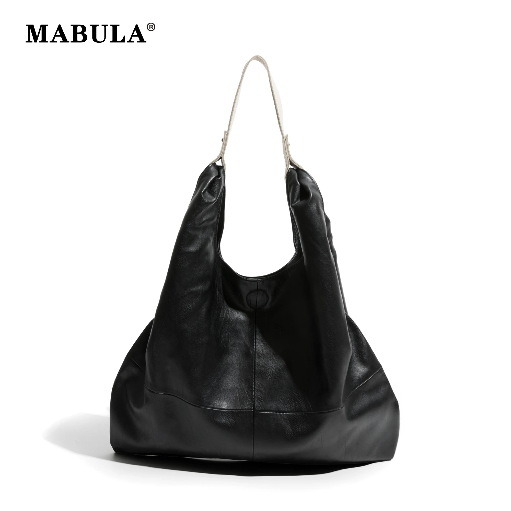 

MABULA Simple PU Leather Hobo Bag for Women Classical Black Big Capacity Shoulder Purse Casual Shoulder Shopper Handbag