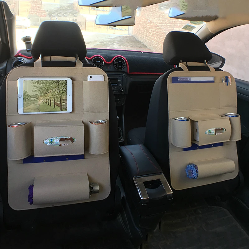 

Multi-Pocket Car Seat Back Organizer Storage Bag Pad Cups Storage Phone Holder Felt Fabric Protector for Kids Children