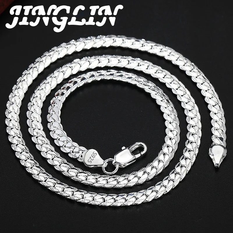 JINGLIN 925 Sterling Silver 6mm Full Sideways Necklace 8/18/20/22/24 Inch Chain For Woman Men Fashion Wedding Engagement Jewelry