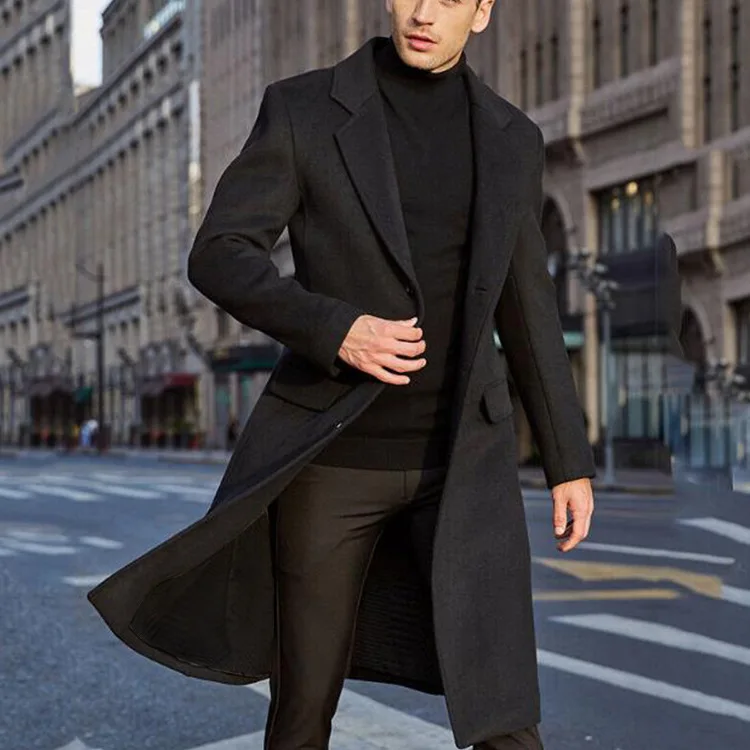 Men Black Long Blend Coat Casual Business Woolen Jacket Oversize Xxxl Boys Long Sleeve Overcoat Slim Windbreaker Wool Outerwear