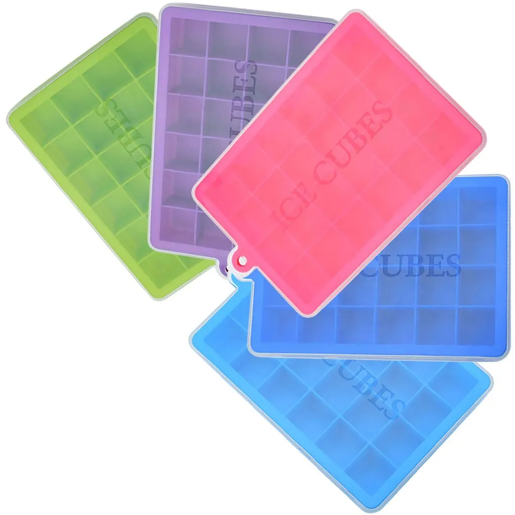 

24 Grid Food Grade Silicone Ice Tray Home with Lid DIY Ice Cube Mold Square Shape Ice Cream Maker Kitchen Bar Accessories